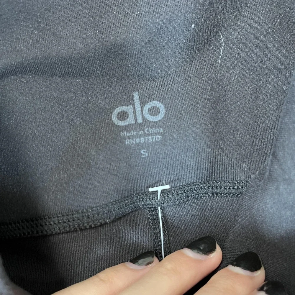 Alo Yoga Leggings Womens Small Black High Rise‎ Velvet Moto Panel Athletic Gym